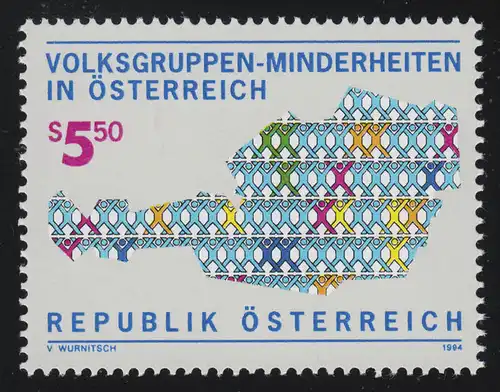 2135 Groupes ethniques de minorités en Autriche, carte pictogrammes, 5.50 S **