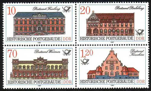 3067-3070 Bâtiment postal 1987, Quadruple, ** frais de port