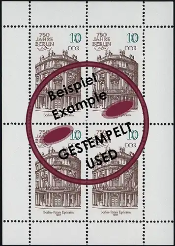 3075 Palais Ephraim-Kleinbuch Berlin 4x 10 Pf 1987, Tampon quotidien O