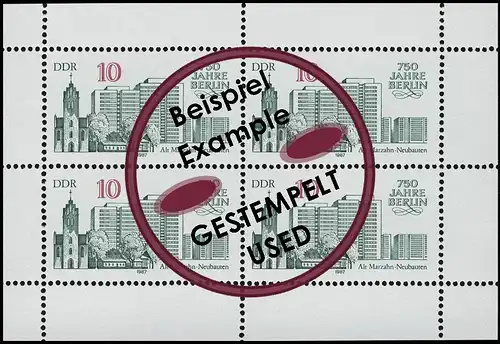 3076 Marzahn-Kleinbuch Berlin 4x 10 Pf 1987, Tampon quotidien O