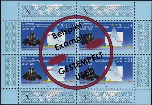 3191 Weltraumflug-Kleinbogen 4x20 Pf 1988, Tagesstempel O