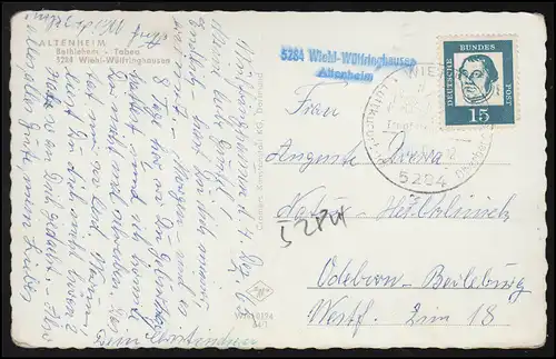 Landpost 5284 WIEHL-WÜLFRINGHAUSEN ALTENHEIM 6.12.65 auf AK Heim Bethlehem Tabea