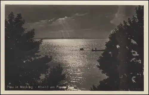 Landpost BAD STUER über RÖBEL (Müritz) 25.7.56 auf Foto AK Abend am Plauer See