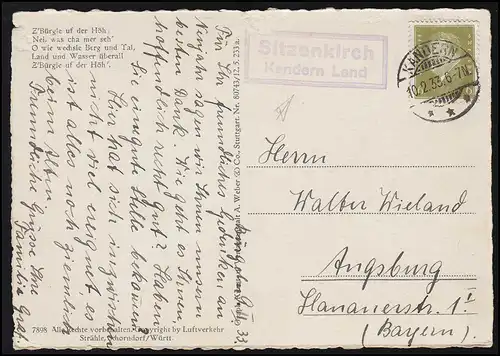 Landpost SITZENKIRCH KANDERN 10.2.1933 auf Luftfoto Schloss Bürgeln Schwarzwald