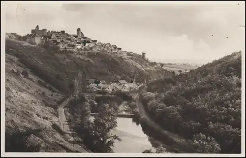 Landpost NEULEININGEN über GRÜNSTADT 27.6.52 auf Foto AK Burg Stadt Eckbachtal