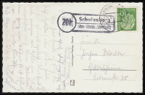 Landpost 20b SCHULENBERG sur Altenau Résine 25.4.57 CLAUSTHAL-ZELLERFELD sur AK