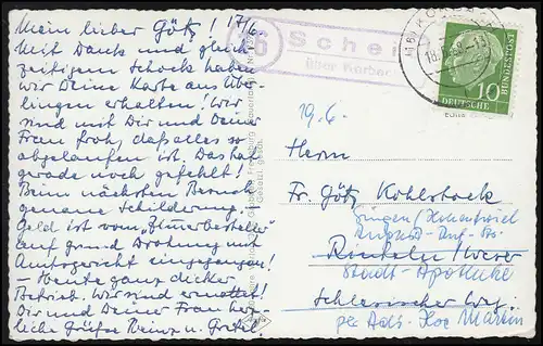 Landpost SCHEID über KORBACH 18.6.58 auf Foto AK EDERSEE bei Niederwerbe