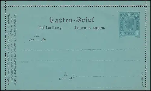 Österreich K 19 Kaiser Franz Josef 3 Kreuzer grün: Polnisch-Ruthenisch, **