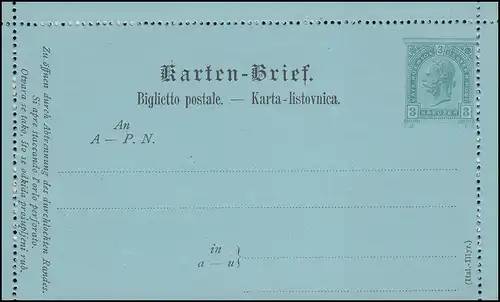 Österreich K 18 Kaiser Franz Josef 3 Kreuzer grün: Italienisch-Illyrisch, **
