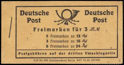 MH 50 chiffres 1946 Variante de barre de bordure RLV I, cachet de l'envoi BERLIN 1947