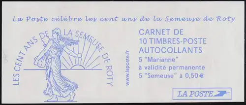 Carnets de marque 3558BcI+3761 Marianne Luquet et semeur, autocollant, **