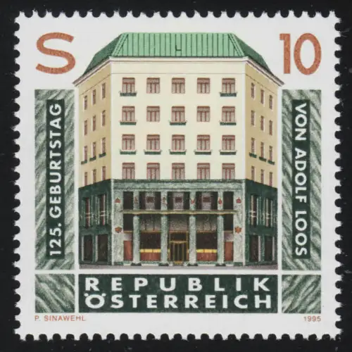 2145 Anniversaire, Adolf Loos, architecte, "Loos-Haus," Vienne, 10 S frais de port **