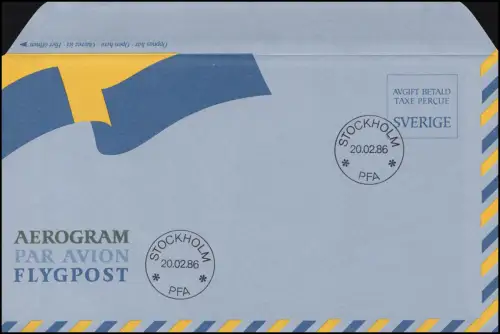 Schweden Luftpostfaltbrief LF 10 Flagge - ohne Wertangabe, FDC Stockholm 20.2.86