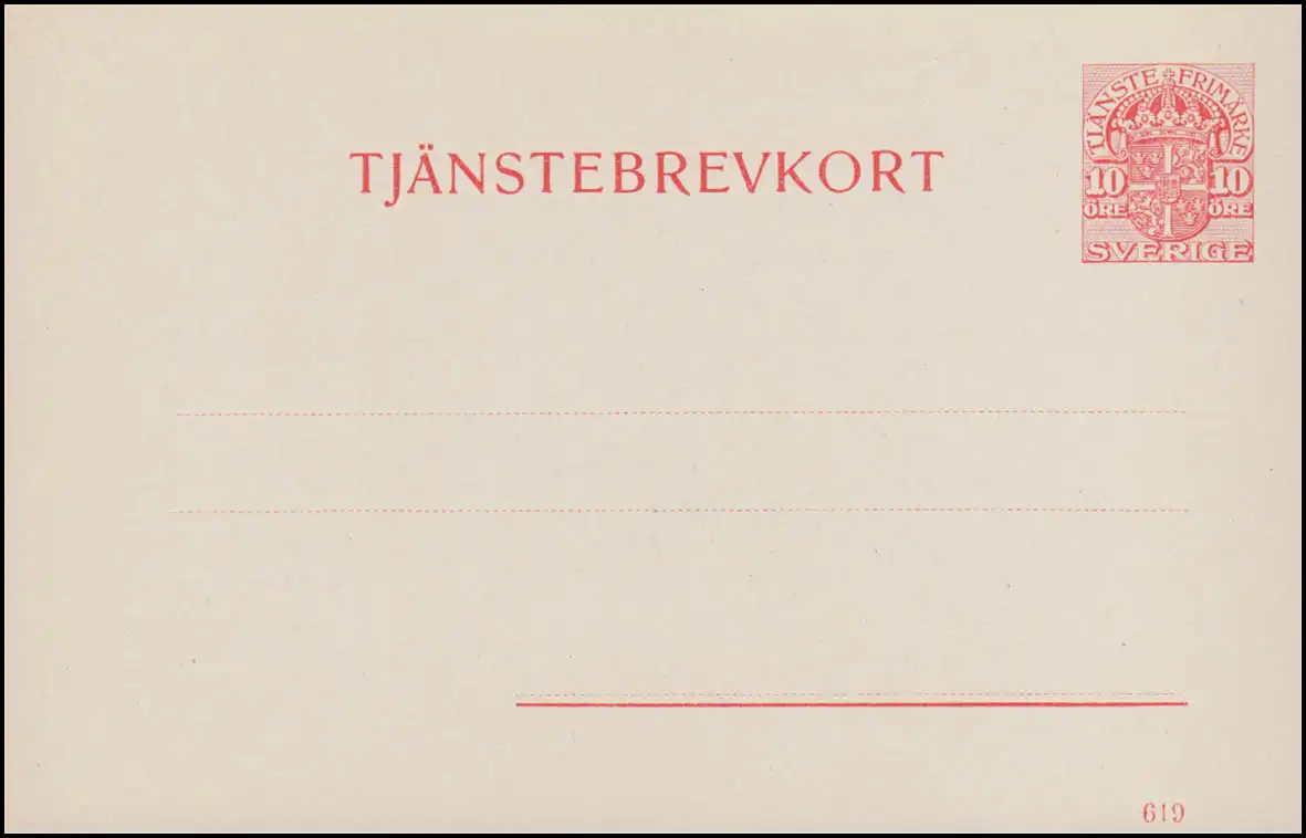 Schweden Dienstpostkarte DP 10 Wappen TJÄNSTEBREVKORT 10 Öre, ** postfrisch