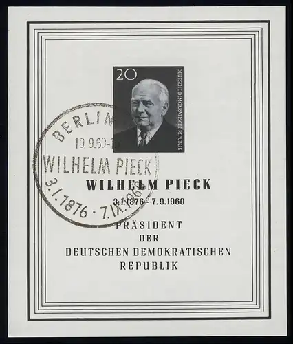 Bloc 16 Wilhelm Pieck 1960, ESSt Berlin 10.09.1960