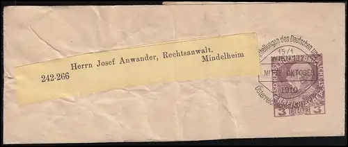 Autriche Streifband S 8 Préévaluation D.Ö.A.V. WIENNE mi-octobre 1910