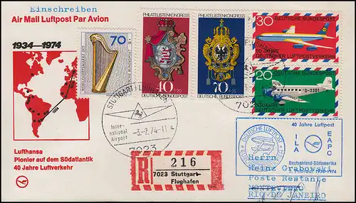 Lufthansa vol spécial 40 ans de courrier aérien vers l'Amérique du Sud R-Bf SSt STUTTGART 3.2.74