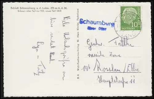 Landpost Schaumburg über DIEZ (LAND) auf passender AK Schloß Schuamburg / Lahn