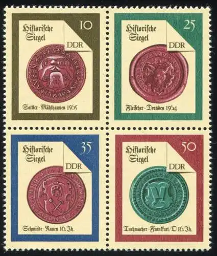 3156-3159 Historische Siegel 1988, Viererblock, ** postfrisch