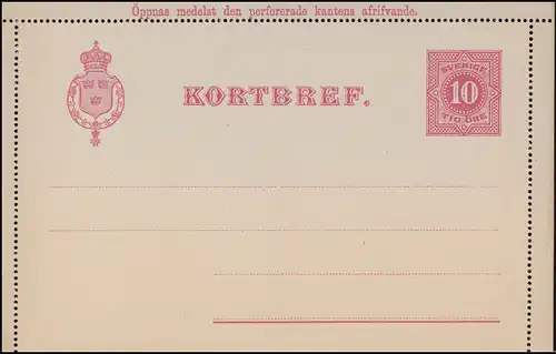 Schweden Kartenbrief K 2 KORTBREF Ziffer 10 Öre 1889, ** postfrisch