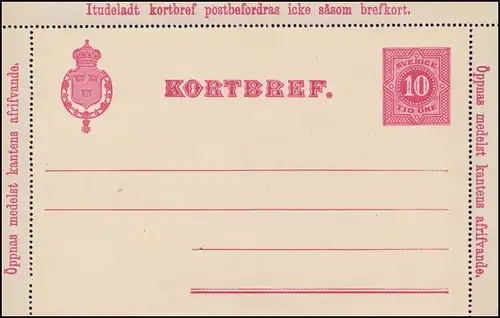 Suède Carte lettre C 4 KORTBREF Paragraphe 10 Öre 1891, ** frais de port