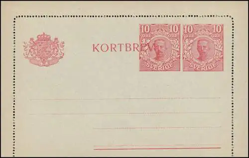 Schweden Kartenbrief K 21 KORTBREV König Gustav 10 neben 10 Öre, ** postfrisch