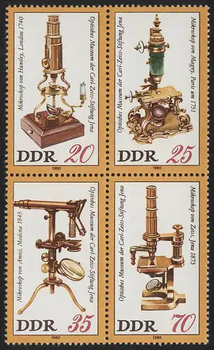 2534-2537 Mikroskope 1980, Viererblock, postfrisch