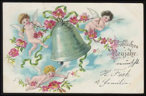 AK Noël: Trois anges avec une cloche, HARBURG (ELBE) 31.12.1904