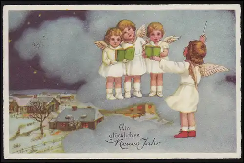 AK Neujahrsgrüße: Singender Engelchor bei Nacht, NORDSEEBAD NORDERNEY 28.12.1939