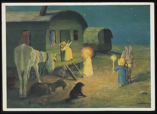 AK Noël Visite de Noël des anges la nuit, poste de terrain KOBLENZ 24.12.1940