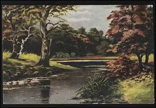 AK Hugo Lissmann: Paysage fluvial dans les bois, Feldpost WILHELMSHAVEN 1917