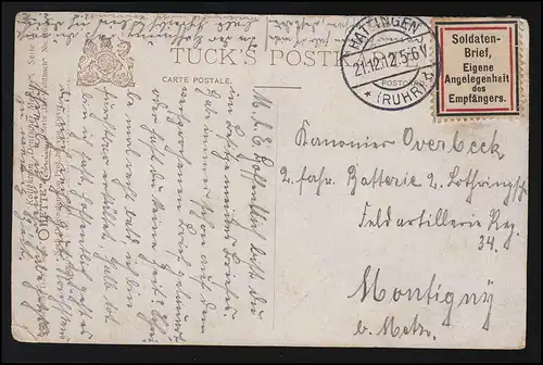 Künstler-AK Julius von Klever: Der Waldbach, Soldaten-Brief HATTINGEN 21.12.12 
