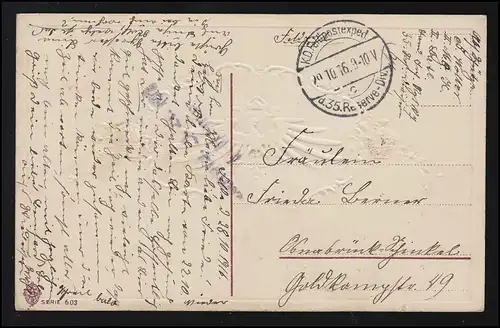 Feldpost-AK Behalt mich lieb: Adler mit Wappen, Feldpost 35. Res.-Div. 29.10.16