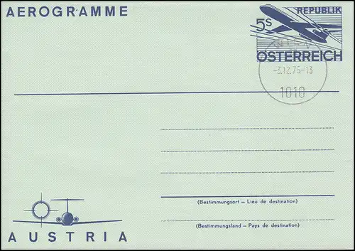 Autriche LF 16 avion 5 shillings 1975, premier jour de timbre VIENNE 3.12.75