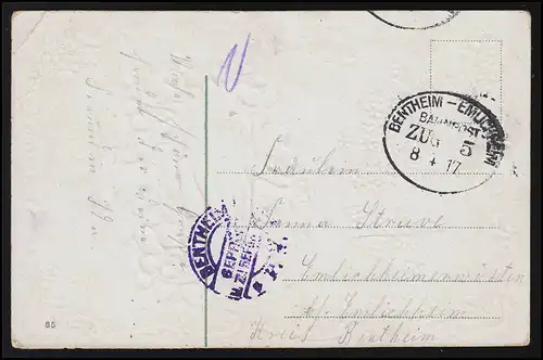 Bahnpost  BENTHEIM - EMLICHHEIM ZUG 5 - 8.4.1917, AK Liebe Feldpostkarte Zensur