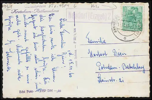Landpost Neudorf (Erzgeb) 2 auf AK Kretscham, ANNABERG-BUCHHOLZ 17.11.1960