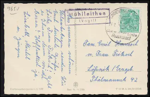 Landpost Mühlleithen (Vogtland) sur AK Klingenthal SSt Musikstadt 24.7.1959