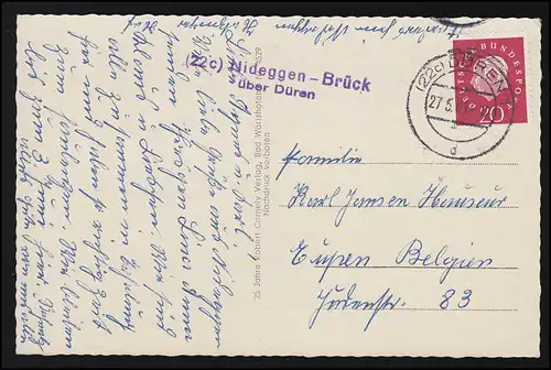 Landpost 22c Nideggen-Brück par l'intermédiaire de DÜREN 27.5.1961 sur AK approprié