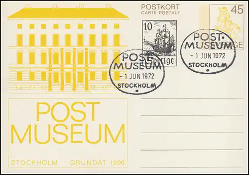 Schweden Postkarte P 90 Postreiter und Segelschiff, FDC Stockholm 1.6.1972
