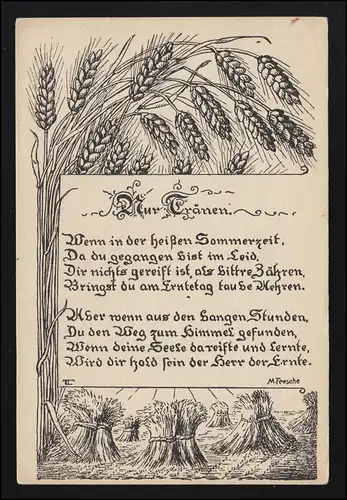 AK Ähren Getreidegarben - Gedicht: Ernteseegen von Marie Feesche, ungebraucht