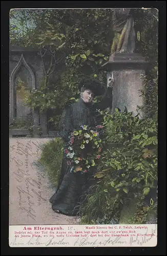 Trauer-AK Am Elterngrab auf dem Friedhof, NEUMÜNSTER 16.9.1904 n. HAMBURG 17.9.
