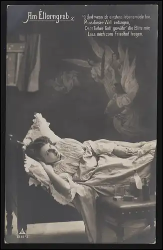 Deuil-AK Sur la tombe des parents Femme avec des anges, St. INGBERT 4.11.1911 comme carte postale locale