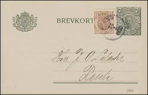 Postkarte P 33 BREVKORT 7 Öre Druckdatum 1018 mit Zusatzfr., NYLAND 24.3.1920
