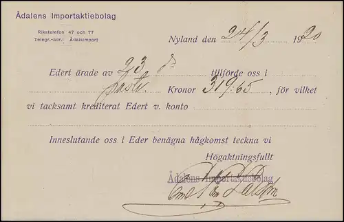 Carte postale P 33 BREVKORT 7 Öre Date d'impression 1018 avec mention de la personne, NYLAND 24.3.1920