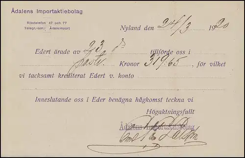 Postkarte P 33 BREVKORT 7 Öre Druckdatum 1018 mit Zusatzfr., NYLAND 24.3.1920