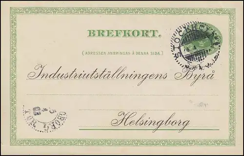 Carte postale P 19 BREFKORT 5 Öre, STOCKHOLM vers HELSINGBORG 1903