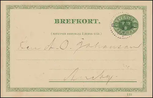Carte postale P 24 BREFKORT 5 Öre Date d'impression 110, de Tranas 17.9.1910 à Aneby
