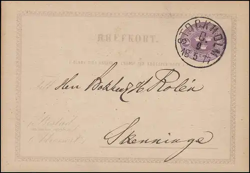 Carte postale P 1D BREFFORT 6 Öre STOCKHOLM 9.5.1877
