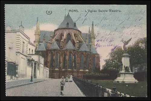 AK MONS L'eglise Sainte Waudru, La Phototypie Belgium, Lhospitalt II Caudry, 5.4.17