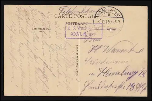 AK Kasteel De Wilde, ROESELARE, Feldpost S.B. Wackcomp. XXVI R.A.K., 8.12.1915